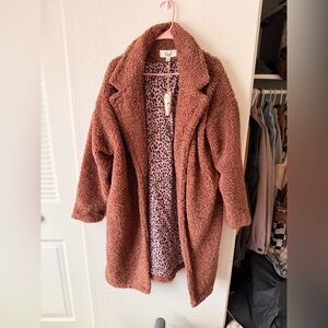 EASEL Cozy Soft Teddy Fur Coat Lined Pink & Black Animal Print